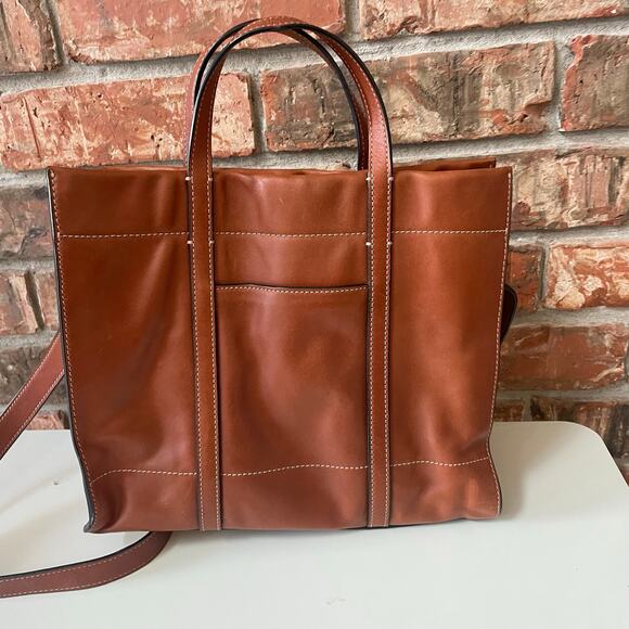 Fossil Carmen Leather Tote Brandy Crossbody Strap Adjustable EUC - Picture 4 of 6
